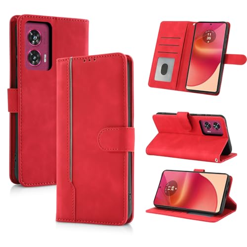 AsWant Handyhülle für Motorola Edge 50 Fusion Hülle Premium Leder Klappbar Flip Case Magnetische [Kartenfächern] [Standfunktion] Tasche RFID Schutzhülle für Motorola Edge 50 Fusion (Rot) von AsWant