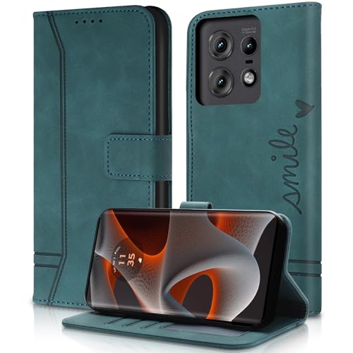 AsWant Handyhülle für Motorola Edge 50 Pro Hülle Leder- Premium Klapphülle Tasche Kartensteckplatz Magnetschnallenhalter Schutzhülle für Motorola Edge 50 Pro (Grün) von AsWant