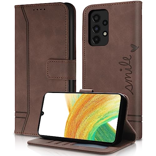 AsWant Handyhülle für Samsung Galaxy A33 5G Hülle Leder - Premium PU Klapphülle Schutzhülle für Samsung A33 5G Hülle, Kartensteckplatz Magnetschnallenhalter Handyhülle Samsung A33 (Braun) von AsWant