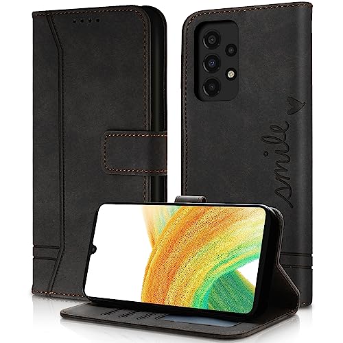 AsWant Handyhülle für Samsung Galaxy A33 5G Hülle Leder - Premium PU Klapphülle Schutzhülle für Samsung A33 5G Hülle, Kartensteckplatz Magnetschnallenhalter Handyhülle Samsung A33 (Schwarz) von AsWant