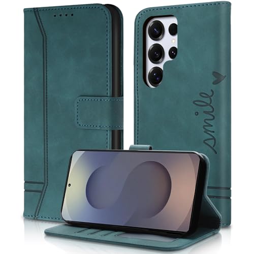 AsWant Handyhülle für Samsung Galaxy S25 Ultra 5G Hülle Leder- Premium Klapphülle Tasche Kartensteckplatz Magnetschnallenhalter Schutzhülle für Sumsung S25 Ultra (Grün) von AsWant
