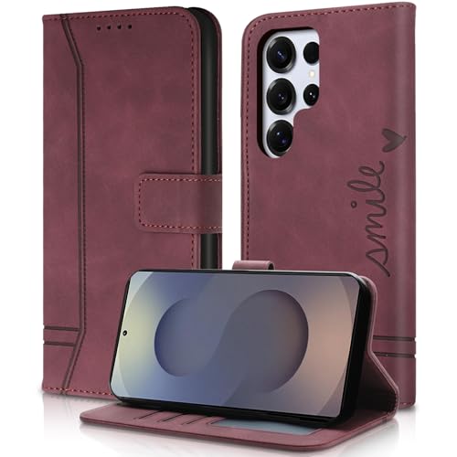 AsWant Handyhülle für Samsung Galaxy S25 Ultra 5G Hülle Leder- Premium Klapphülle Tasche Kartensteckplatz Magnetschnallenhalter Schutzhülle für Sumsung S25 Ultra (Rot) von AsWant