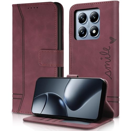 AsWant Handyhülle für Xiaomi 14T Pro Hülle Leder- Premium Klapphülle Tasche Kartensteckplatz Magnetschnallenhalter Schutzhülle für Xiaomi 14T Pro (Rot) von AsWant