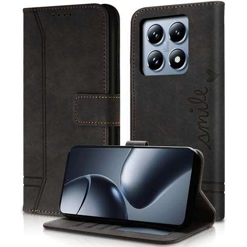 AsWant Handyhülle für Xiaomi 14T Pro Hülle Leder- Premium Klapphülle Tasche Kartensteckplatz Magnetschnallenhalter Schutzhülle für Xiaomi 14T Pro (Schwarz) von AsWant