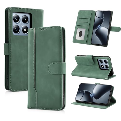 AsWant Handyhülle für Xiaomi 14T Pro Hülle Premium Leder Klappbar Flip Case Magnetische [Kartenfächern] [Standfunktion] Tasche RFID Schutzhülle für Xiaomi 14T Pro (Grün) von AsWant