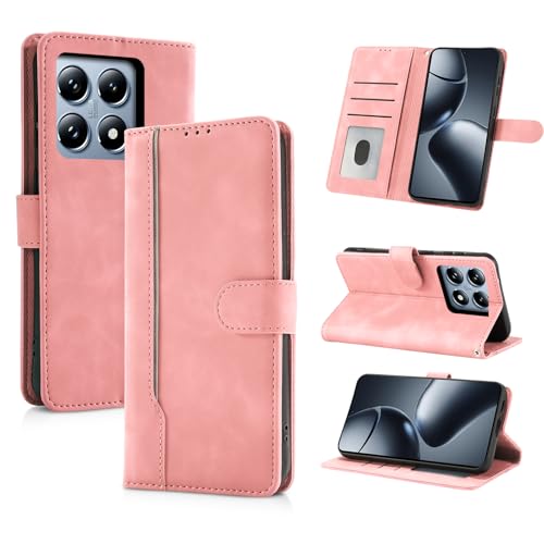 AsWant Handyhülle für Xiaomi 14T Pro Hülle Premium Leder Klappbar Flip Case Magnetische [Kartenfächern] [Standfunktion] Tasche RFID Schutzhülle für Xiaomi 14T Pro (Rosado) von AsWant