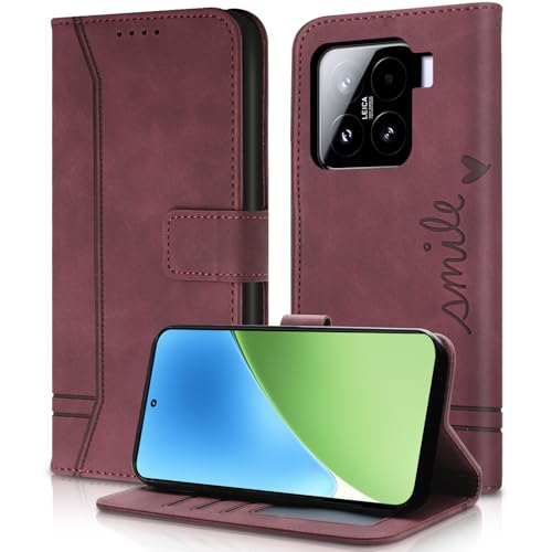 AsWant Handyhülle für Xiaomi 15 Hülle Leder- Premium Klapphülle Tasche Kartensteckplatz Magnetschnallenhalter Schutzhülle für Xiaomi 15 (Rot) von AsWant