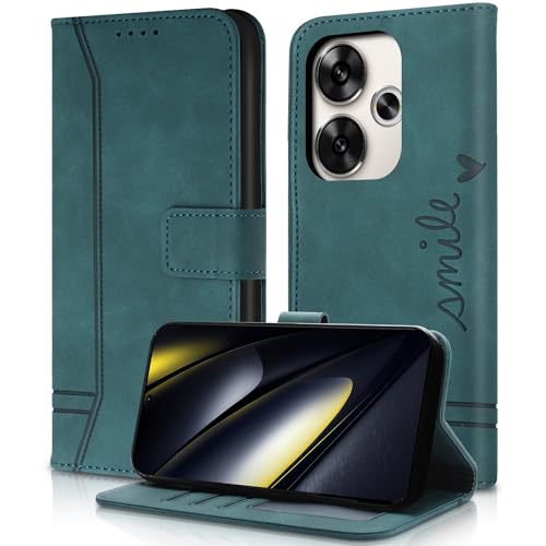 AsWant Handyhülle für Xiaomi Poco F6 Hülle Leder- Premium Klapphülle Tasche Kartensteckplatz Magnetschnallenhalter Schutzhülle für Xiaomi Poco F6 (Grün) von AsWant