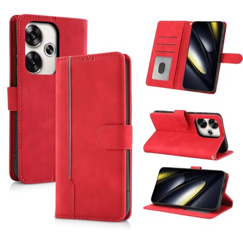 AsWant Handyhülle für Xiaomi Poco F6 Hülle Premium Leder Klappbar Flip Case Magnetische [Kartenfächern] [Standfunktion] Tasche RFID Schutzhülle für Xiaomi Poco F6 (Rot) von AsWant