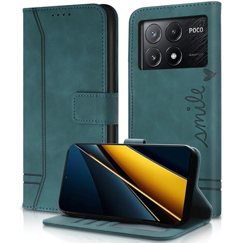 AsWant Handyhülle für Xiaomi Poco X6 Pro 5G Hülle Leder- Premium Klapphülle Tasche Kartensteckplatz Magnetschnallenhalter Schutzhülle für Xiaomi Poco X6 Pro 5G (Grün) von AsWant