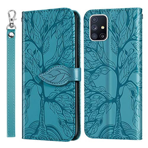 AsWant Hülle für Galaxy A51 Geprägte Baum PU Leder Tasche Hülle Weiche TPU Case Brieftasche Flip Schutzhülle Magnetisch Stand Funktion Handyhülle für Samsung Galaxy A51 - Blau von AsWant