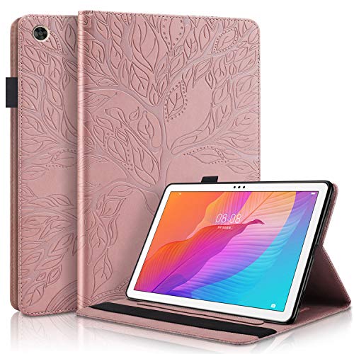 AsWant Hülle für Huawei Matepad T10/T10s, Geprägte Baum PU-Leder Case Brieftasche Kartenschlitz Stand Tablet Schutzhülle für Huawei Matepad T 10 9,7 Zoll/Huawei Matepad T 10s 10,1 Zoll - Roségold von AsWant