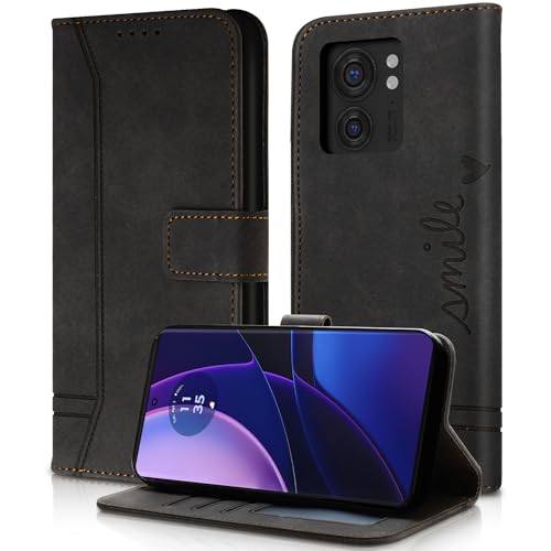 AsWant Hülle für Motorola Edge 40 Handyhülle Leder - Premium PU Klapphülle Kartensteckplatz Magnetschnallenhalter Schutzhülle Motorola Edge 40 Hülle (Schwarz) von AsWant