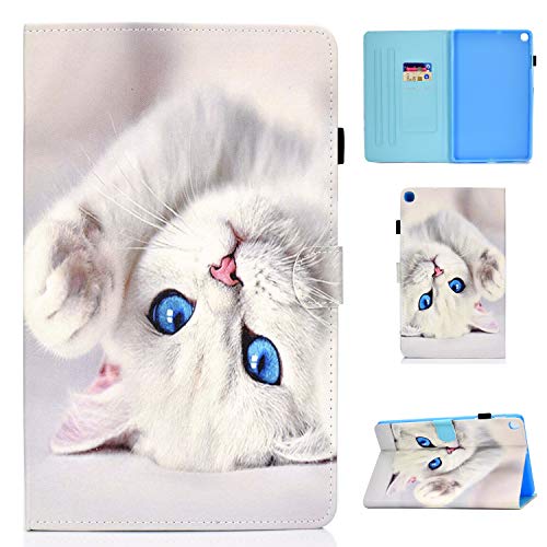 AsWant Hülle für Samsung Tab A7，Galaxy Tab A7 PU Leder Schutzhülle Brieftasche Flip Case Auto Schlaf/Wach Function Tablet Hülle für Samsung Galaxy Tab A 10.4 Zoll 2020 SM-T500/SM-T505 Weiße Katze von AsWant