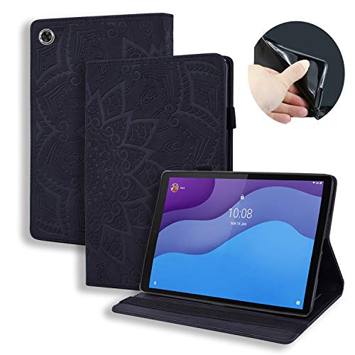 AsWant Lenovo Tab M10 HD 2. Generation Hülle PU Leder Brieftasche Schutzhülle Flip Stand Tablet Hülle für Lenovo Tab M10 HD 10,1 Zoll (Gen 2) TB-X306X/TB-X306F - Enbossed Mandala Flower Schwarz von AsWant