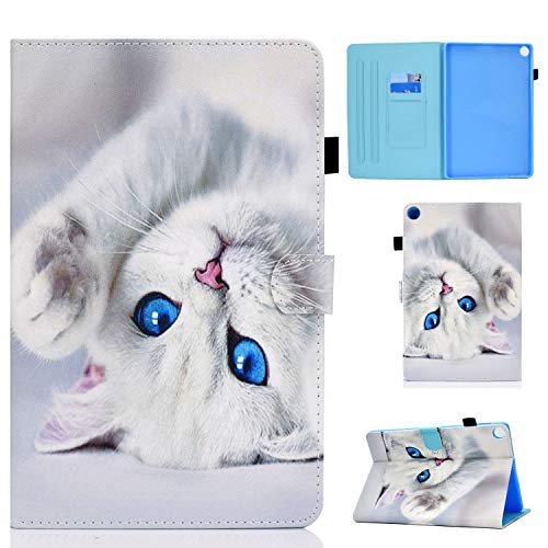 Aswant Huawei Matepad T10/T10s Hülle PU Leder Brieftasche Etui Case Folio Flip Buchstil Magnetisch Tablet Schutzhülle für Huawei Matepad T 10 9.7 Zoll/Huawei Matepad T 10s 10.1 Zoll Weiße Katze von AsWant