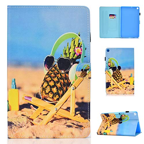 Lspcase Galaxy Tab A 10.1 Zoll 2019 Hülle PU Leder Flip Case Cover Magnetisch Ständer Tasche Tablet Schutzhülle mit Kartenfach für Samsung Galaxy Tab A 10.1 SM-T510 / SM-T515 Ananas und Strand von AsWant