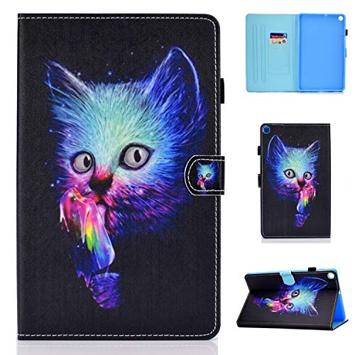 Lspcase Galaxy Tab A 10.1 Zoll 2019 Hülle PU Leder Flip Case Cover Magnetisch Ständer Tasche Tablet Schutzhülle mit Kartenfach für Samsung Galaxy Tab A 10.1 SM-T510 / SM-T515 Blaue Katze von AsWant