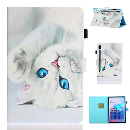 Lspcase Galaxy Tab S6 10.5 Zoll Hülle PU Leder Brieftasche Ständer Tasche Schutzhülle mit Kartenfach und Auto Schlaf/Wachen Funktion für Samsung Galaxy Tab S6 10.5 SM-T860 SM-T865 Weiße Katze von AsWant