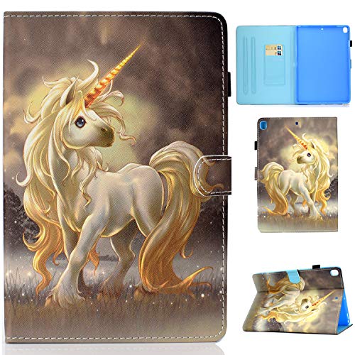 iPad 10.2 Hülle, Lspcase iPad 7 Generation 2019 10.2 Zoll Lederhülle Flip Stand Case Brieftasche Tasche mit Kartenfach und Auto Schlaf/Wachen Funktion für Apple iPad 10.2 Gold Einhorn von AsWant