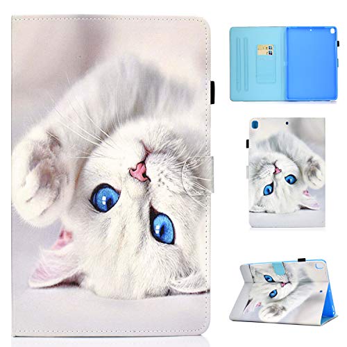 AsWant iPad 10.2 Hülle, Lspcase iPad 7 Generation 2019 10.2 Zoll Lederhülle Flip Stand Case Brieftasche Tasche mit Kartenfach und Auto Schlaf/Wachen Funktion für Apple iPad 10.2 Weiße Katze von AsWant