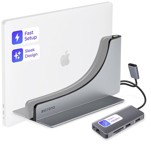 Ascrono Vertical Docking Station Hub Perfekt für MacBook Pro 16 (2021-23, M1/M2 & M3 Pro/Max) mit Zwei 4K HDMI Monitor-Adaptern - 2 Thunderbolt 4 USB-C Anschlüsse für Nahtlose Dual-Display von Ascrono