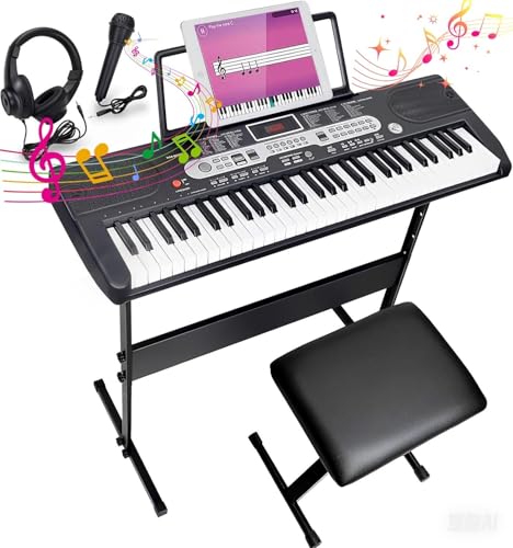Keyboard Piano, 61 Key Keyboard für Einsteiger, mit Keyboardständer, Klavierbank, Mikrofon, Kopfhörer, Notenablage, LED-Bildschirm, Lehrmodi, E-Piano Geschenk für Kinder ab 7 Jahre (Klassisch Schwarz) Keyboard Piano, 61 Key Keyboard für Einsteiger, mit Keyboardständer, Klavierbank, Mikrofon, Kopfhörer, Notenablage, LED-Bildschirm, Lehrmodi, E-Piano Geschenk für Kinder ab 7 Jahre (Klassisch Schwarz) von Asdsed