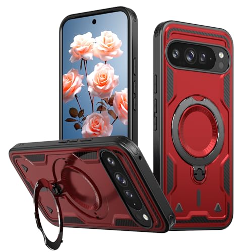 Asdsinfor Hülle für Google Pixel 9A, drehbarer Ring mit Ständer, kompatibel mit MagSafe, Fallschutz in Militärqualität, magnetische Hülle für Google Pixel 9A, Rot MQ Asdsinfor Hülle für Google Pixel 9A, drehbarer Ring mit Ständer, kompatibel mit MagSafe, Fallschutz in Militärqualität, magnetische Hülle für Google Pixel 9A, Rot MQ von Asdsinfor