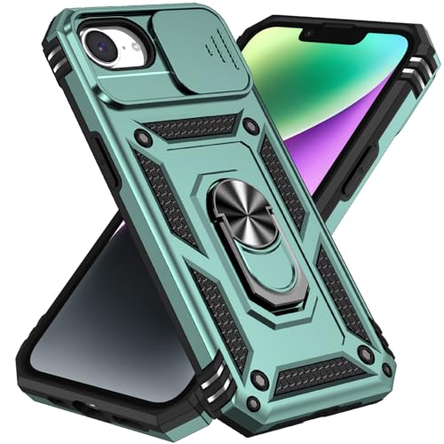 Asdsinfor Kompatibel mit iPhone 16e Schutzhülle mit TPU-Stoßdämpfer, 360-Grad-Metallringständer, strapazierfähig, militärischer Schutz, Hybrid-Schutzhülle für iPhone 16e 6,1 Zoll (15,5 cm), Grün TC von Asdsinfor