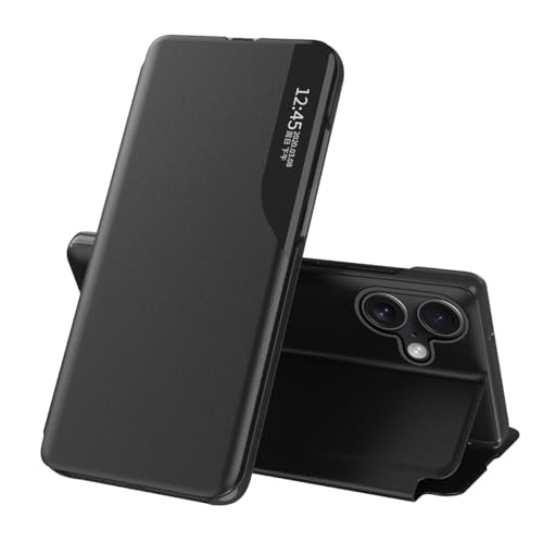 Asdsinfor QH2 Schutzhülle für iPhone 16, iPhone 16, 15,4 cm (6,1 Zoll), mit Ständer, Klapphülle, klares Sichtfenster, Leder, stoßfest, Schwarz von Asdsinfor