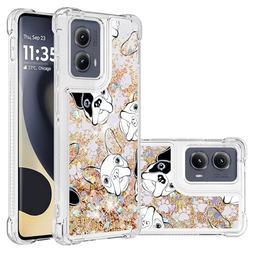 Asdsinfor Schutzhülle für Motorola Moto Edge 2024 5G, transparent, weiches TPU, niedliches Gitter, Treibsand mit glänzend fließender Flüssigkeit, stoßfest, Schutzhülle für Motorola Edge 2024 5G von Asdsinfor