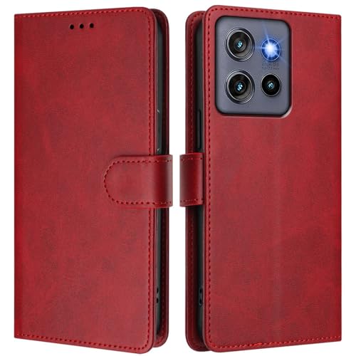 Asdsinfor Schutzhülle für Motorola Moto Edge 5G 2025, [RFID-Blockierung] 3 Kartenhalter Ständer [stoßfeste TPU-Innenhülle] PU-Leder magnetische Schutzhülle für Moto Edge 5G 2025, Rot YBW von Asdsinfor