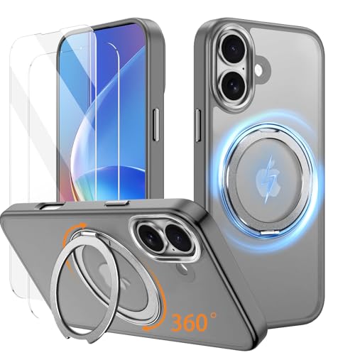 Asdsinfor Spin Magnetischer Ständer für iPhone 16 Plus, kompatibel mit kabellosem Laden, stoßfest, schlanke Abdeckung mit 2 Displayschutzfolien, drehbarer Ständerring für Apple iPhone 16 Plus, XZ Grau Asdsinfor Spin Magnetischer Ständer für iPhone 16 Plus, kompatibel mit kabellosem Laden, stoßfest, schlanke Abdeckung mit 2 Displayschutzfolien, drehbarer Ständerring für Apple iPhone 16 Plus, XZ Grau von Asdsinfor