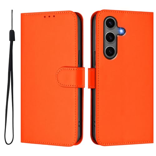 Asdsinfor Wallet Case für Samsung Galaxy S25 Plus, 3 Kartenhalter Kickstand [Stoßfeste TPU-Innenhülle] PU Leder Magnetverschluss Schutzhülle Flip Case für Samsung S25 Plus, Orange YBCS von Asdsinfor