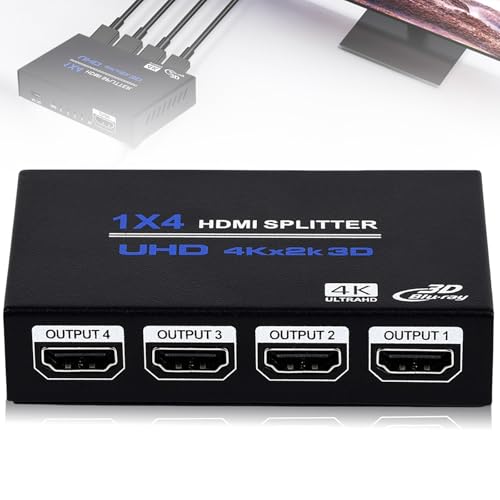 Asfrode 4K HDMI Splitter 1 in 4 Out, 4K HD Gleichzeitig Adapter Splitter 4 Monitore Mirror Verteiler Unterstütz 4K/30Hz 1080p 3D HDCP 1.4 für PS3 PS4 Blu-Ray DVD Player Projector Asfrode 4K HDMI Splitter 1 in 4 Out, 4K HD Gleichzeitig Adapter Splitter 4 Monitore Mirror Verteiler Unterstütz 4K/30Hz 1080p 3D HDCP 1.4 für PS3 PS4 Blu-Ray DVD Player Projector von Asfrode