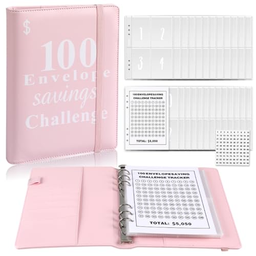 100 Umschläge, Geldsparbuch, Sparbuch für 100-Tage-Herausforderung, Umschlag, Spar-Tagebuch für Geldsparziele, Rosa von Ashipher