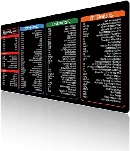 Excel-Mauspad, Excelpad Shortcut-Mauspad, Word/Excel-Tastenkombinationen, Spickzettel-Pad, Exel Kurzschnitt-Mauspad, Excel-Tipps-Schreibtischunterlage, Excelpad-Mauspad (Typ D, 300 x 600 x 2 mm) von Ashopfun