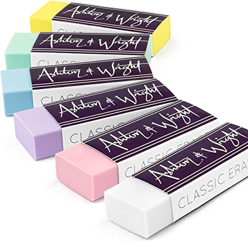 Ashton and Wright - Klassischer Radiergummi - Latexfreier Kunststoffgummi - [6 Stück] - 5 Stück Pastell + 1 Weiß von Ashton and Wright