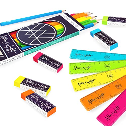 Ashton and Wright Klassische HB-Bleistifte, 15 cm Lineale, Radiergummis – Neon-Schreibwaren-Set, 20 Stück von Ashton and Wright