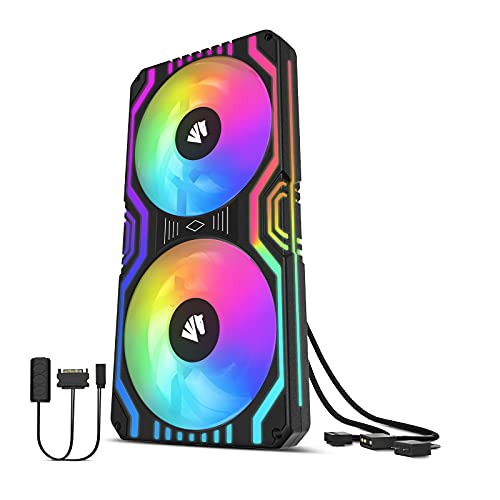 AsiaHorse 2 in 1 PC Gehäuselüfter, 2 * 120mm ARGB PC Lüfter mit 48 Adressierbare LEDs, CPU Gehäuse Lüfter mit PWM Control, Computer Cooler Fan for Motherboard Aura Sync, 800-1800 RPM, Schwarz von AsiaHorse