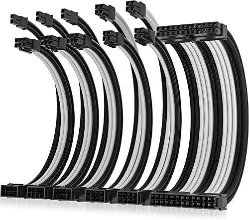 AsiaHorse Aktualisierung 16AWG Sleeved Cable Kit für PC/GPU/CPU, PSU Kabelverlängerung, PC Netzteil Extensions Kabel mit Kabelkämmen,24PIN/(6+2) PIN/(4+4) PIN Kabelmanagment, 30CM, Schwarz+Weiß von AsiaHorse