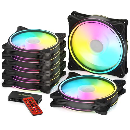 AsiaHorse PC 120MM RGB Lüfter, ARGB Gehäuselüfter mit Hub-Steuerung, 4 Rangen CPU Gehäuse Lüfter mit 24 Adressierbare LED, Computer Cooler Fan für Mainboard Aura Sync, 1500RPM, Schwarz, 6PACK von AsiaHorse