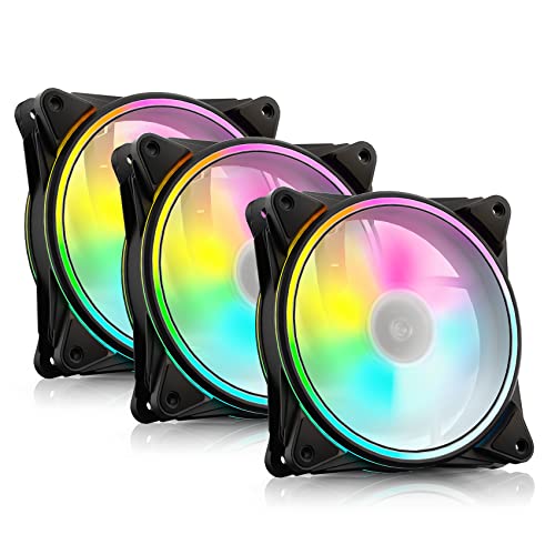 AsiaHorse PC 120MM RGB Lüfter, ARGB PWM Gehäuselüfter mit Smart Temperatur Sensor, 4 Rangen CPU Gehäuse Lüfter mit 24 Adressierbare LED, Computer Cooler Fan für Mainboard Sync, 2200RPM, Schwarz, 3PACK von AsiaHorse