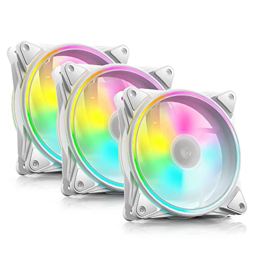 AsiaHorse PC 120MM RGB Lüfter, ARGB PWM Gehäuselüfter mit Smart Temperatur Sensor, 4 Rangen CPU Gehäuse Lüfter mit 24 Adressierbare LED, Computer Cooler Fan für Mainboard Sync, 2200RPM, Weiß, 3PACK von AsiaHorse