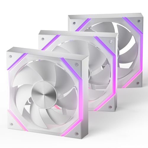 AsiaHorse RGB PC Lüfter 120MM [3 Stück] [HDB] 61,5 CFM/2000 RPM/2,16 MMH2O ARGB & PWM Lüfter, 50.000 Stunden Lebensdauer Nyota-A12 Weiß für Desktop-PCs von AsiaHorse