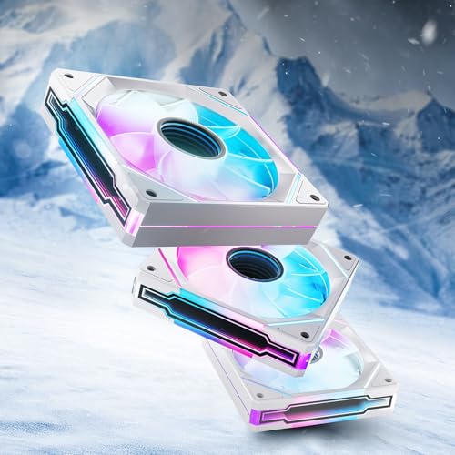 AsiaHorse RGB PC Lüfter 120MM Reverse Blade Gehäuselüfter 3Stück [Infinity Mirror] [HDB] 1800RPM ARGB Lüfter 5V3PIN ARGB und 12V4PIN PWM Lüfter, 50,000 Stunden Lebensdauer AMICI5GT Weiß Reverse von AsiaHorse