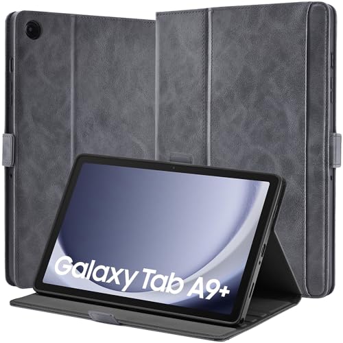 AsileCuir Hülle Kompatibel mit Samsung Galaxy Tab A9+ / A9 Plus Tablet 11 Zoll 2023,Magnetisch PU Leder Schutzhülle mit Karten Tasche Multi-Winkel Ständer Case Cover Auto Schlafen/Wachen,Grau von AsileCuir