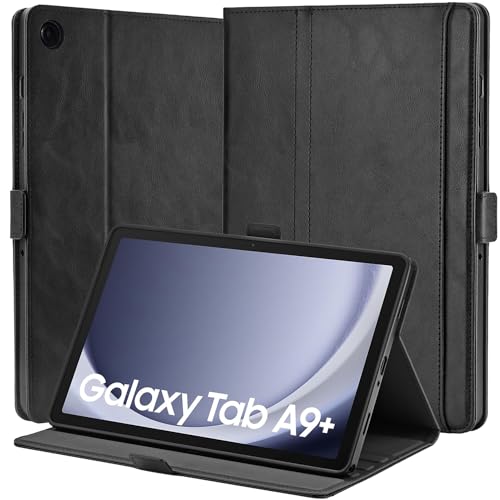 AsileCuir Hülle Kompatibel mit Samsung Galaxy Tab A9+ / A9 Plus Tablet 11 Zoll 2023,Magnetisch PU Leder Schutzhülle mit Karten Tasche Multi-Winkel Ständer Case Cover Auto Schlafen/Wachen,Schwarz von AsileCuir