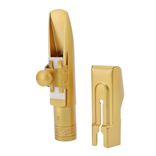 Altsaxophon-Mundstück, 8C Messing-Metallmundstück mit Kappe, Vergoldetes Altsaxophon-Mundstück, Elegantes Altsaxophon-Saxophon-Mundstück für Saxophon-Profis und Anfänger von Asixxsix