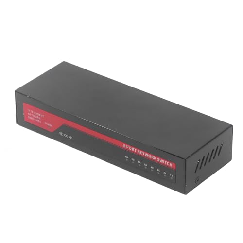 Asixxsix 8-Port-Gigabit-PoE-Switch, 110 V-220 V, 8-Port-PoE-Gigabit-Ethernet-Plus-Switch mit Metallgehäuse für Heimbüro, Wandmontage oder Desktop, Plug-and-Play (EU-Stecker) von Asixxsix